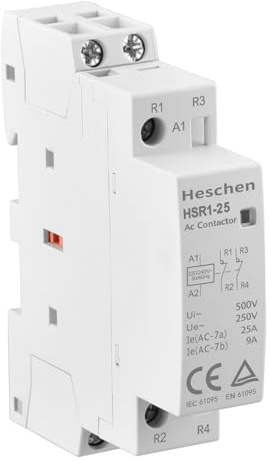 Heschen AC-kontakt, HSR1-25, 2-polig två normalt stängda spolspänning, AC 220V/230V, 35 mm DIN-skenmontering