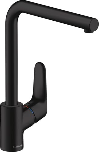 hansgrohe Focus M41 - grifo de cocina, 1 tipo de chorro, mezclador monomando cocina 280 mm, grifo cocina fregadero con caño giratorio, negro mate, 31817670