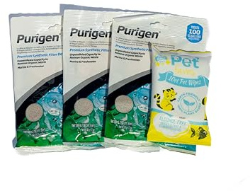 Purigen Organic Ultimate Filtration Resin 100ml (3 Pack) - Aquarium Fish Tank Filter Media for Freshwater & Saltwater with 10ct pet Wipes