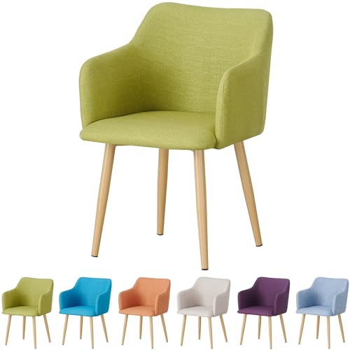 MOF Vanity Chair for Dressing Table, Bedroom or Living Room – Compact Fabric Tub Armchairs with Padded Seat & Metal Legs – Upholstered Small Bedroom Chair/Reading Chairs (1, Green)