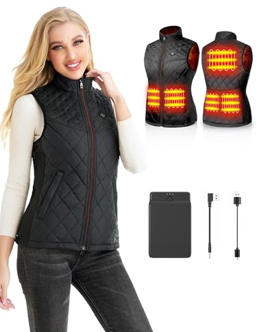 Kintiwe Gilet Riscaldato Donna con Batteria, Temperatura Regolabile Lavabile Gilet Riscaldante Giacca Riscaldabile Invernale per Caccia Moto Escursionismo e Campeggio