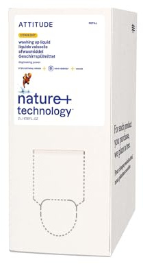 ATTITUDE Washing Up Liquid Refill, EWG Verified, Plant-Based & Vegan Dish Soap, Naturally Derived, Citrus Zest, 2 Litres