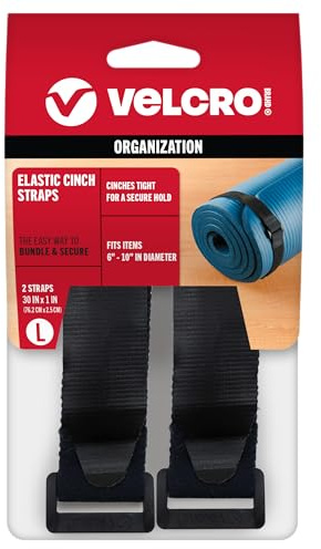Velcro Brand All-Purpose Elastic Straps | Strong & Reusable | Perfect for Fastening Wires & Organizing Cords | Black, 30in x 1in | 2 Count