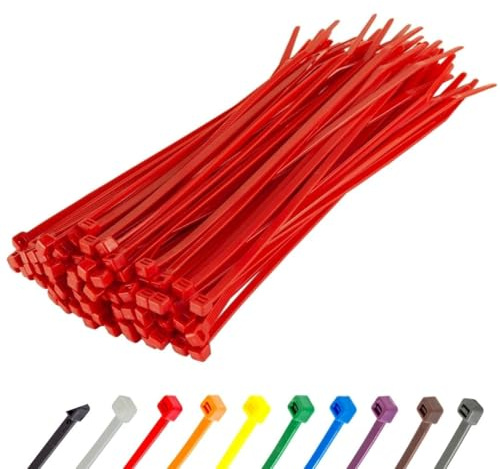 Gocableties Red Cable Ties, 300mm x 3.6mm, Pack of 100, 12” Premium Nylon Zip Ties, Multi-Purpose Plastic Tie Wraps, Secure Self-Locking Mechanism, for Home, Garden, Office and DIY