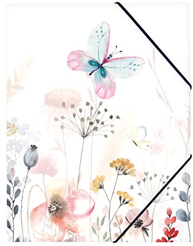 itenga Zeichenmappe Motiv Schmetterling DIN A3 - Gummizugmappe Sammelmappe - für Kinder Jugendliche Schüler Mädchen (Schmetterling - A3)