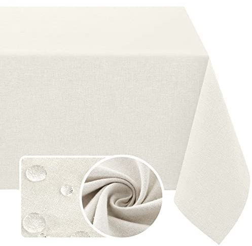 H.VERSAILTEX Linen Textured Tablecloth 60 x 102 Waterproof Decorative Table Cloth Spill-Proof Linen Look Cover for Party Table Extra Soft and Thick Fabric Wrinkle Free, Heather Ivory
