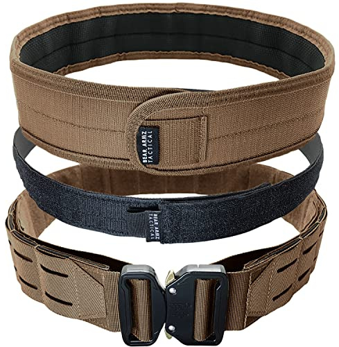Bear Armz Tactical Cintura da combattimento | Cintura Molle Riggers | Cintura per impieghi gravosi | Cuscinetto antiscivolo resistente e pettine interno per cintura | Sistema 2 in 1 (marrone coyote, M