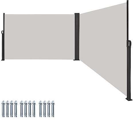 VA-Cerulean Seitenmarkise Doppel ausziehbar, Sichtschutz Balkon, Sonnenschutz UV-Beständig, Einstellbar Breite Windschutz Terrasse für Zaun Garten, 1,6 x 6m Hellgrau, (HAG8083G)-GW-LUK