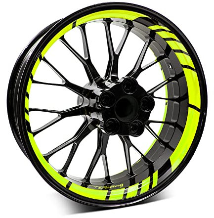 18-teiliges Set Felgenrandaufkleber Sticker für Motorrad Auto Felgen Design Komplett Set Felgenaufkleber für 15 16 17 18 19 Zoll MR020 (01 Neon Gelb)