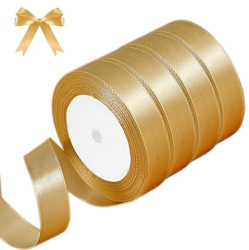 RAFIYU Geschenkband Gold, 88m Satinband Breit, 4 Rollen Schleifenband, 20mm Satinband Gold, Dekoration Seidenband, Dekoband Stoffband, Verpackungsband für Party, Hochzeit, Geburtstag, Fest