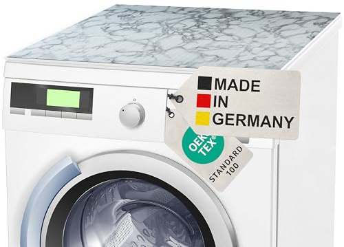 BAUHELD® Universal Waschmaschinen-Auflage [60x60cm] - Waschmaschinen-Abdeckung mit Vinyl-Beschichtung [Made in Germany] - Für Waschmaschine, Trockner, Küche, Wohnmobil, Badezimmer - Marble Grey
