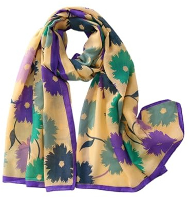 Dam silkesscarf högklassig känsla av bomull linne halsduk kvinnor mångsidig lång sektion solsjal vår och sommar ny silkesscarf höst och vinter halsduk, Lila solros, 180CM