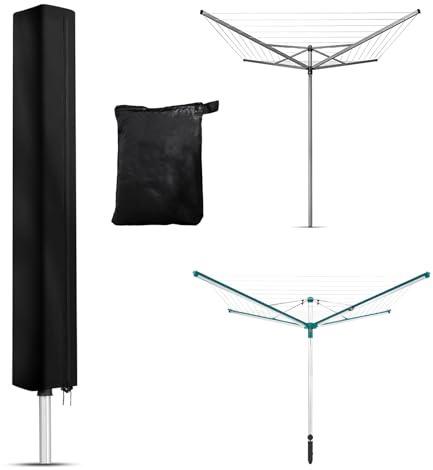 Newbob Abdeckhaube Wäschespinne fur Leifheit, Groß Hülle fur Leifheit Wäscheständer, 420D Oxford Wasserdicht Wetterfest Uberzug Wäschespinne Schutz fur Linomatic 400/500/600(180x18x18cm)