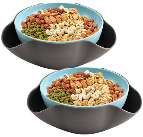 2pcs pistazienschale Doppelgericht PP Snackschalen Zwei-Stufe Design Süßigkeitenschale mit Lebensmittelabfällen Snackschalen für Pistazien Edamame Kirschen Süßigkeiten, Teller mit Schüssel angebracht
