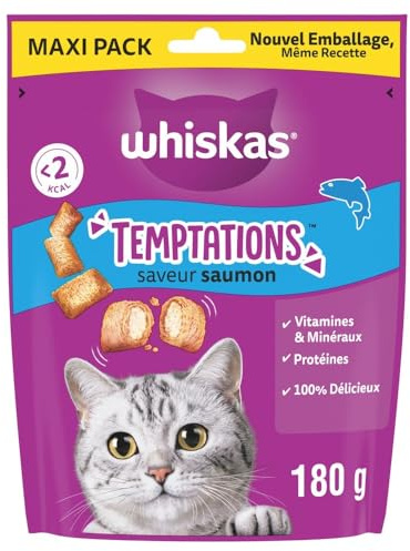 Whiskas Temptations Maxi Pack Friandises Saveur Saumon pour Chat Adulte 4x180g