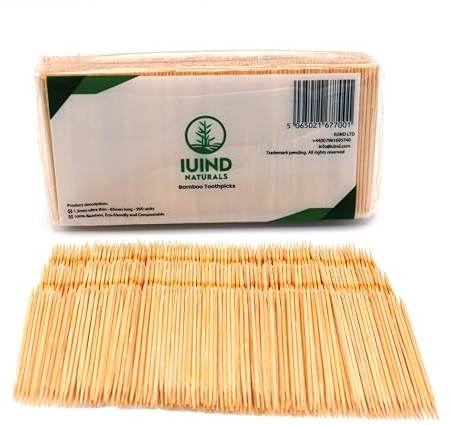 Ultra-Thin(1.3mm) Bamboo Wooden Toothpicks - Cocktail Sticks - 990 Units per Pack - 65mm - IUIND NATURALS