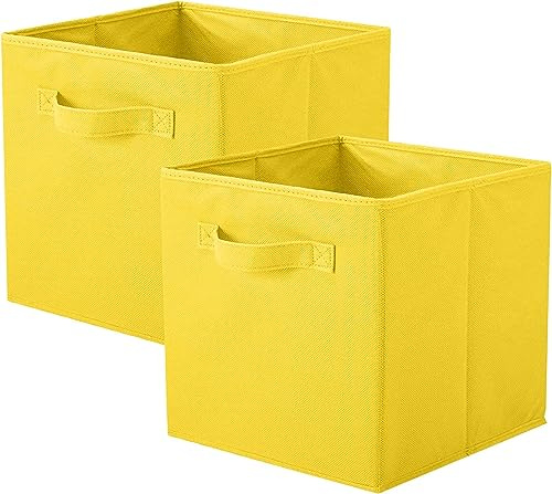 powerking Contenitori, cubi pieghevoli di stoccaggio del tessuto e cassetto organizzatore di stoccaggio del panno per armadio e giocattoli di stoccaggio, 2 Pack (giallo)