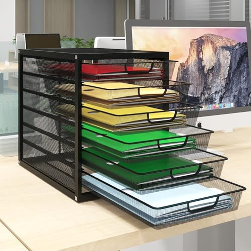 PUNCIA Vassoio per Lettere in Rete a 6 Livelli Organizzatore Multimediale per Scrivania e Documenti Cassetti per Documenti Scaffale di Stoccaggio Cassetto Impilatore per l'Ufficio Domestico(Nero)