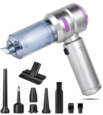 Romon Aspirador de Mano, Aspiradora de Mano 4 En 1 Mini Aspirador Coche Potente Portátil Recargable 16000PA Aspiradora De sin Cable Coche Potente Pequeña Aspirador Sofa para Coche Hogar Limpieza