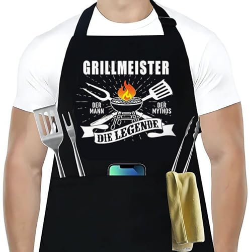Zeaying Grillförkläde för män, justerbart förkläde för män, personligt förkläde med fickor, vattentätt svart köksförkläde, födelsedagspresent till pappa, pojkvän, make, bror