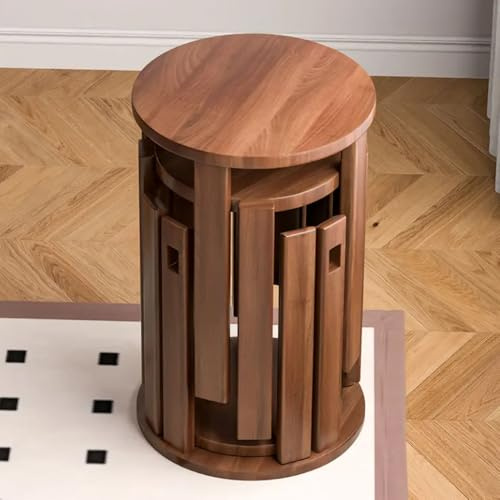 vhdurike Taburetes de bambú apilables 4 en 1, Redondos y sin Respaldo de 45 cm de Altura, sillas Modernas apilables, Taburete de Madera para Sala de Estar, Entrada y Comedor.