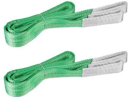 Heavy Duty Lifting Sling Strap 2 Pcs Cargo Lifting Sling 2M Polyester Webbing Slings Web Lift Slings Cargo Tow Strap Recovery Tow Straps Max Strength 4409lbs,Flat Loop For Hoisting,Pulling(2T)