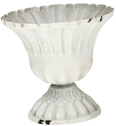 Healifty Retro Wrought Iron Decorative Flower Vase White Distressed Goblet Design Plant Pot for Office Desktop Centerpiece Rustic Display