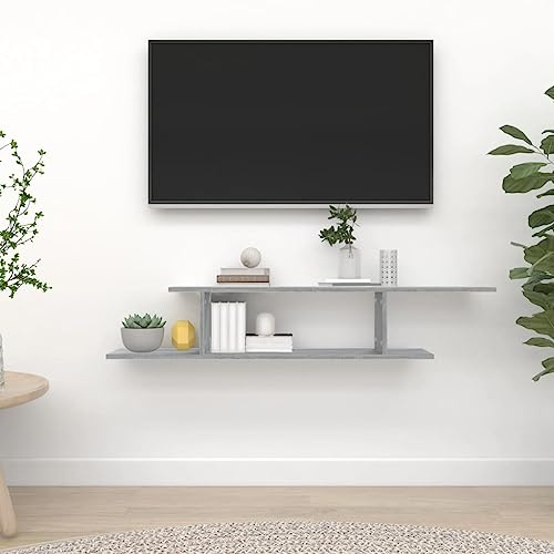 Ziaphsol Estantería de pared para TV Sonoma, gris, 125 x 18 x 23 cm, estantería flotante de madera, estantería de pared para salón, dormitorio, medios, libros, objetos decorativos
