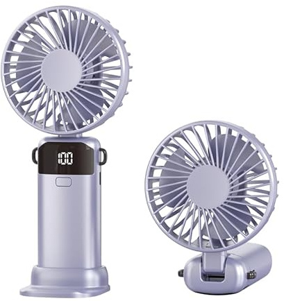 Mini ventilatore portatile 3 in 1 da collo/scrivania/mano, ricaricabile con USB-C, con 5 velocità fino a 10 ore, display a LED, ventole pieghevoli da tavolo per viaggi, pendolari, ufficio, interni