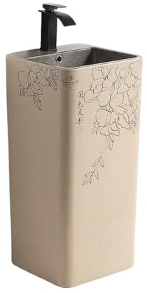 lavabo del baño, Lavabo de pedestal cerámica for baño con grifo y desagüe, lavabo for jardín exterior