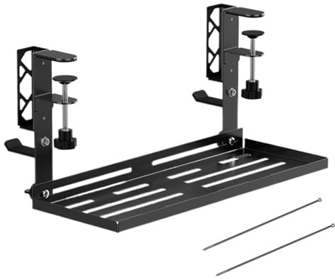 Bandeja portacables para debajo del escritorio – Soporte de abrazadera de metal de 39,7 cm sin agujeros, bandeja para cables de escritorio | para sala de juegos, salón, estudio, apartamento