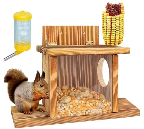 Casa alimentadora de ardillas, estación de madera para exteriores, 35 x 24 x 13 cm, diseño de de anidación resistente, accesorio de alimentación de jardín de vida silvestre, solución resistente