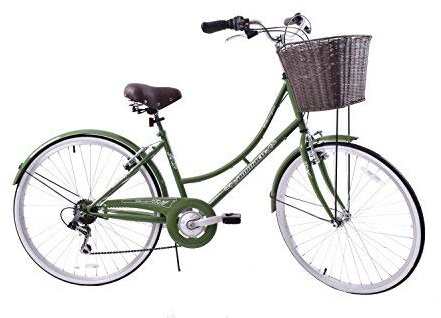 Ammaco Classique 26 Wheel Heritage Traditional Classic Ladies Lifestyle Bike & Basket 16 Frame Dutch Style Olive Green