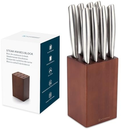 5.5“ Steak Knife Block Holder without Knives with 8 Slots - Wooden Steak Knife Storage Block only - Space Saver-Compact Design Steak Knives Organizer -by KITCHENDAO