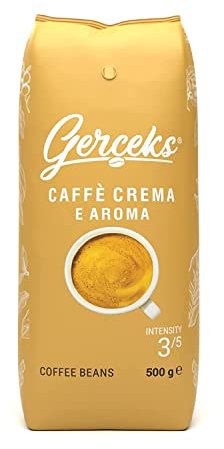 GERCEKS Caffe Crema E Aroma Kaffeebohnen 500g, Barista Kaffee schokoladig und säurearm, Espressobohnen kräftig, Bohnenkaffee mit Arabica und Robusta, feine Crema, ideal für Milchkaffee, 1x 500g Pack