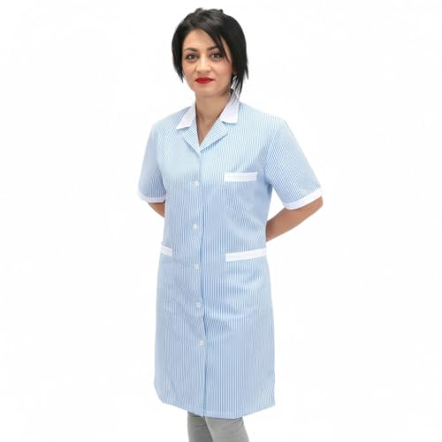 Camici da Lavoro Donna Imprese di Pulizia Operaia Domestica Cameriera AI Piani (Righe Azzurre, S)