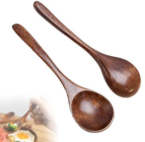 2 Pièces Cuillere en Bois de Cuisine,20cm Cuillère en Bois à Café Soupe,Long Manche Cuillères en Bois à Ramen Asiatique,Grande Cuilleres pour la Bouillie,les Épices,le Café,le Thé,le Miel