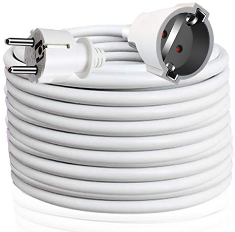 EXTRASTAR Cable Alargador de Corriente 10M, con Enchufe Protección, Potencia Máxima 3680W, 3G*1,5 mm², 230V, 16A, para Oficina, Hogar, Blanco
