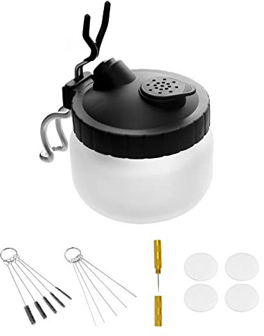 QWORK® Airbrush reinigungsset, Reinigungstopf mit Halter, 5 Reinigungsbürsten, 5 Reinigungsnadeln, 1 Reinigungsschaber