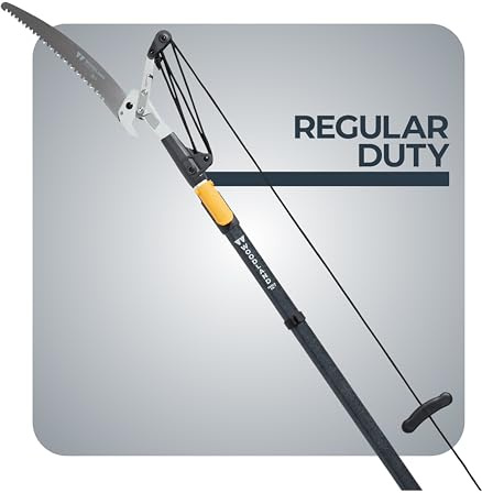 WOODLAND TOOLS 12 Foot Tree Pruner – Extendable Pole Pruner with Bypass Cutting Head, Saw Blade, Double Lock System, Fiberglass and Aluminum Poles, Cord Management, Compound Pulley System
