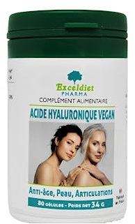 ACIDE HYALURONIQUE PUR | Vitamine C | Cure de 40 jours | Hydratante - Repulpante | 80 gélules Vegan | Articulations - Cartilages | Made by Exceldiet Pharma France