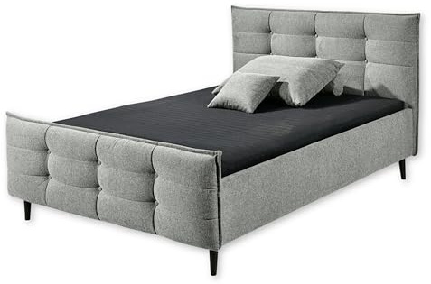 Stella Trading Mario B Polsterbett Bettgestell 140x200, Grau - Modernes Doppelbett mit dekorativer Steppung und Massivholz Füßen - 149 x 108 x 215 cm (B/H/T)