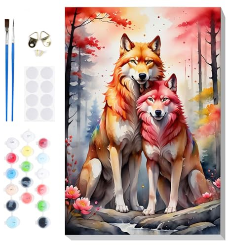 Lxmsja Pintar por Numeros Adultos Lobo con Marco, DIY Cuadros para Pintar por Números, Pintar con Numeros Adultos Lienzos, Pintura Acrilica Manualidades Decoracion Hogar Pared 20x30cm