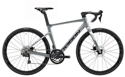 KABON Bicicleta de Carretera de Carbono, Bicicleta de Carretera con Cuadro de Fibra de Carbono 700C y Freno de Disco 105 22 Velocidades Bicicleta de Carreras para Hombres y Mujeres (Gris Claro, 56cm)