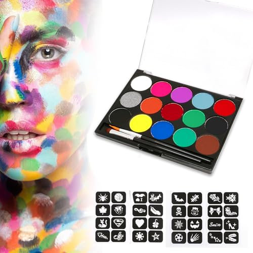 Ikadiya Pintura Corporal Y Facial Con 2 Pinceles Y Paleta, Neon Pintura Facial Y Corporal Seguridad, Pintura Corporal De Adultos