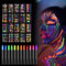 Pintura Fluorescente Corporal Neón de Cara, 12 Colores Pintura De Cara De Neón Brillante UV con 20 Hojas de Tatuajes Temporales Luminosos, Barras de Pintura Corporal Facial de Neón para Halloween