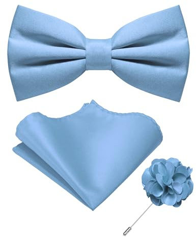 JEMYGINS Baby Blue Pre-tied Bow Tie and Pocket Square with Lapel Pin Set Adjustable Bowtie for Men(1)