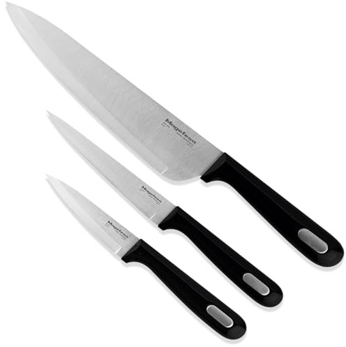 MAGEFESA Mestre - Set Cuchillos, Chef 20cm + Universal 13cm + Pelador 9cm, Sabores Inigualables, Acero Inoxidable, Limpieza Fácil, Mango Ergonómico
