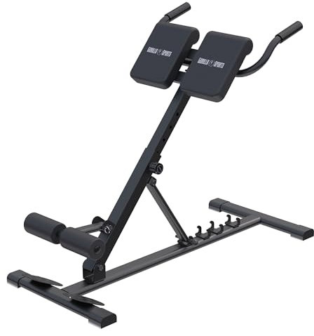 GORILLA SPORTS® Rückentrainer - Klappbar, Verstellbar, Stabil, bis 150kg, Stahl, Schwarz - Hyperextension Bank, Rückenstrecker Gerät, Fitnessgerät für Rücken, Bauch, Zuhause
