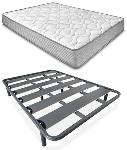 Duérmete Online - Cama Completa con Colchón Marko Reversible + Somier de Láminas Reforzado con 4 Patas Redondas Roscadas, 90 x 190
